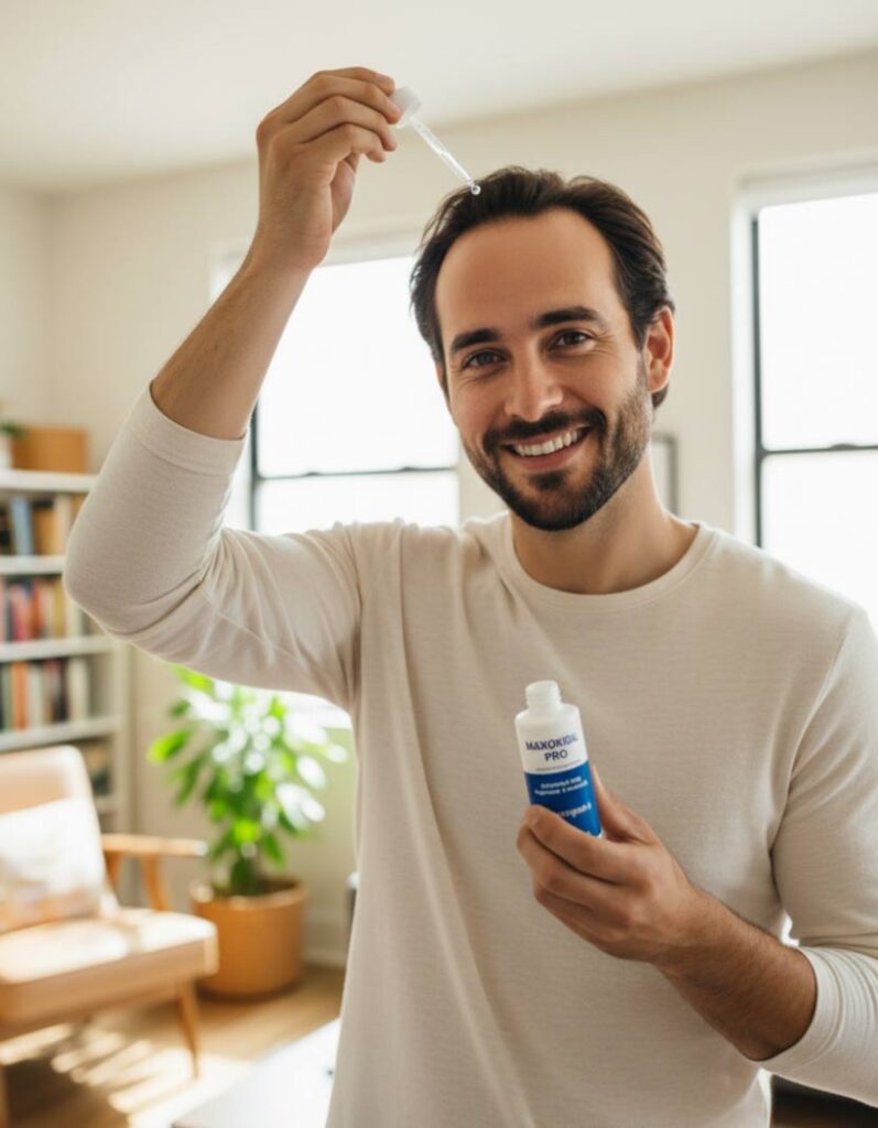 Man applying Maxoxidil serum